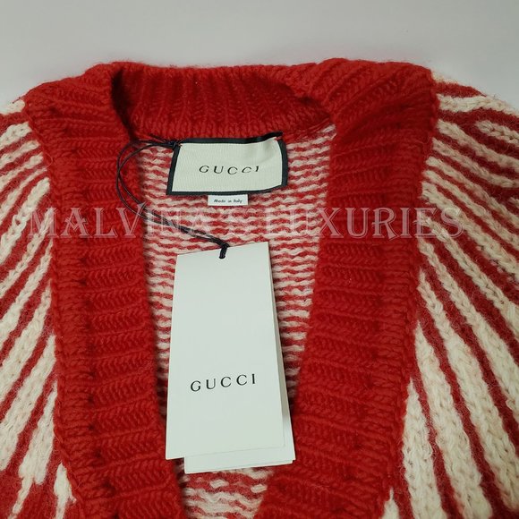 GUCCI MENS SWEATER ZIGZAG JACQUARD THICK WOOL KNITTED CARDIGAN sz M Medium - Picture 9 of 16